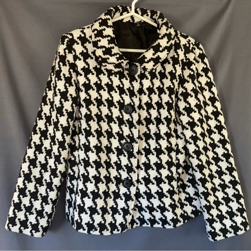 Briggs New York Black & White Houndstooth Pea Coat Size 16